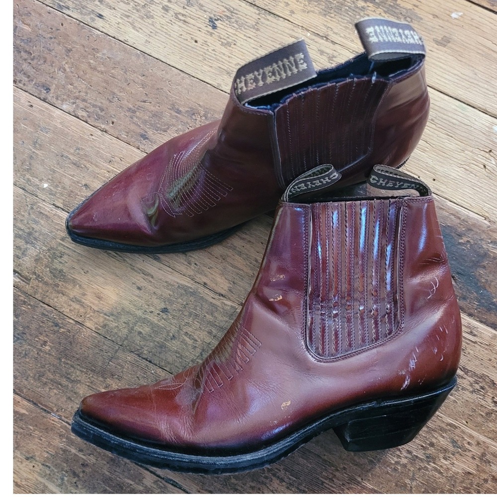 Cheyenne Mens Burgundy Leather Western Chelsea Boots Pointed Toe Cowboy Heel 9.5